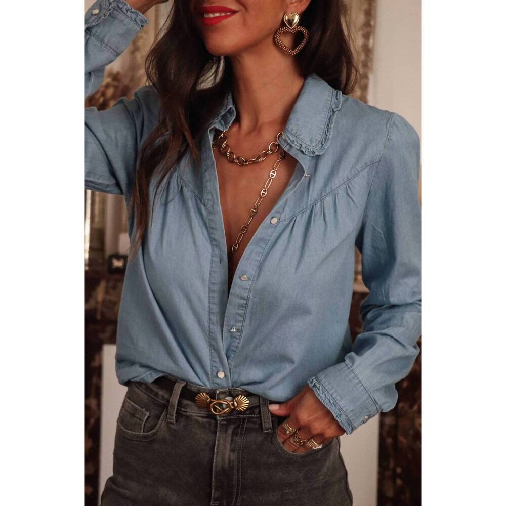 NEW LOVESOFT turn-down collar chambray shirt in dusk blue